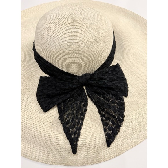 Eugenia Kim Sunny Floppy Hat Bone Black Medium NWT 2300-3148 Lace Bow $425 main image 6